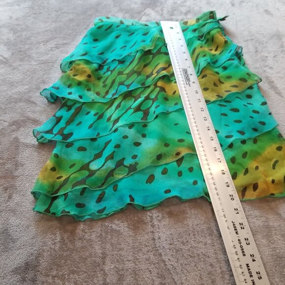 Philosophy Women's Size 2 Green Printed Tiered Ruffle Silk Skirt Side Zip Italy - Picture 10 of 10
